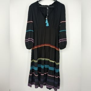 Blue Island Beach Black Multi Colored Striped Dress